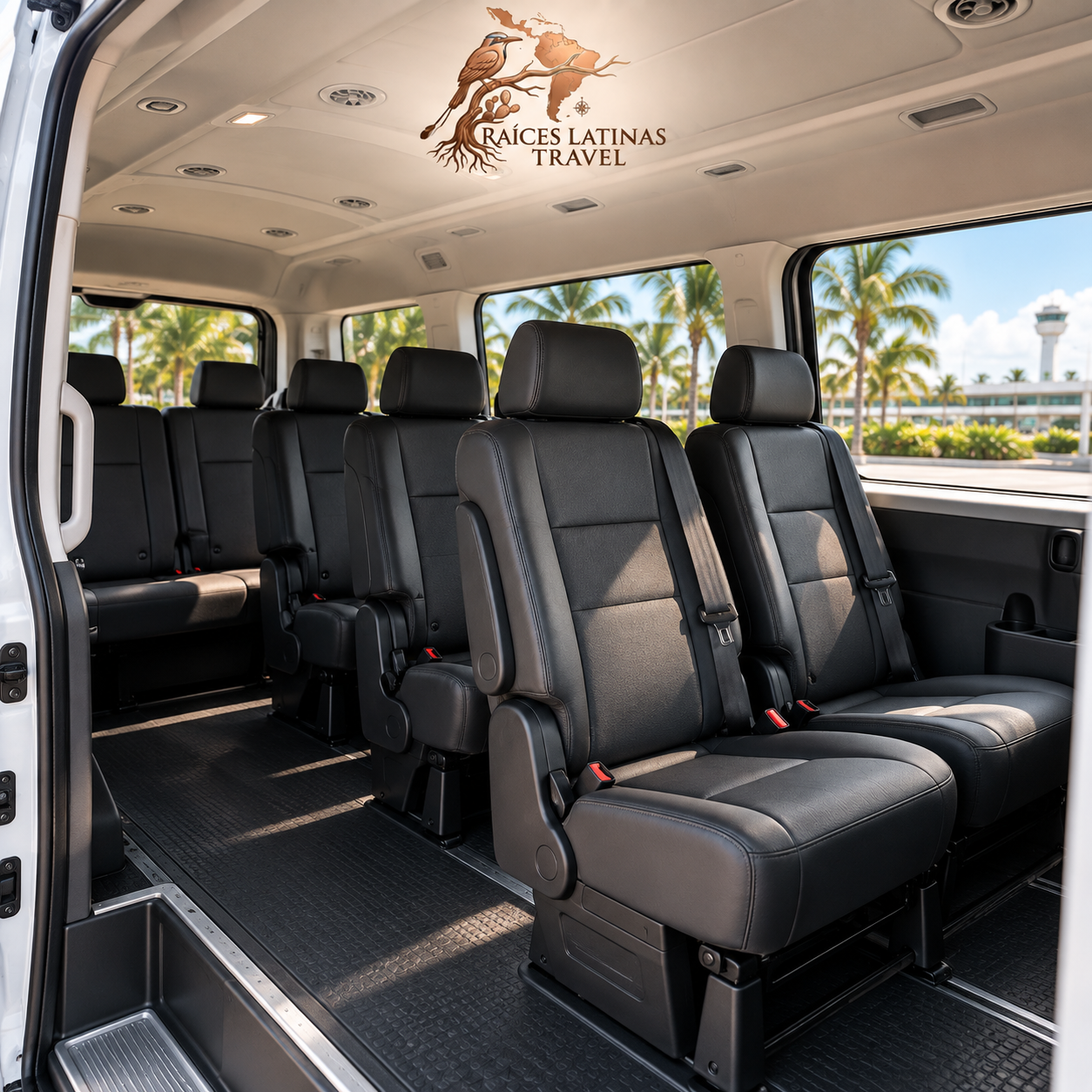 Interior de Van para transporte privado en Cancún y Riviera Maya
