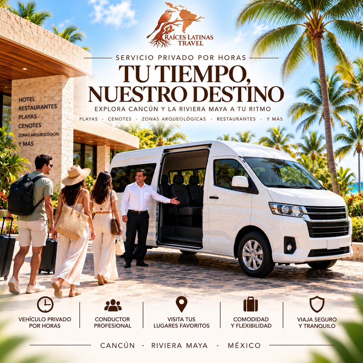 Servicio de transporte privado por horas en Cancún y Riviera Maya